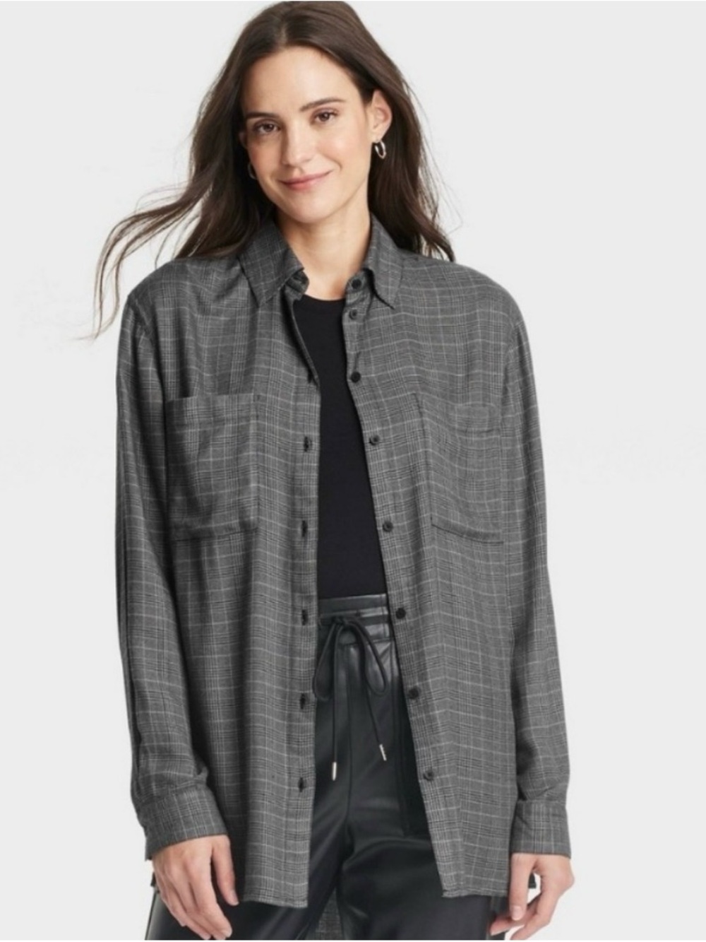a new day Charcoal Plaid Button-Up Shirt size S